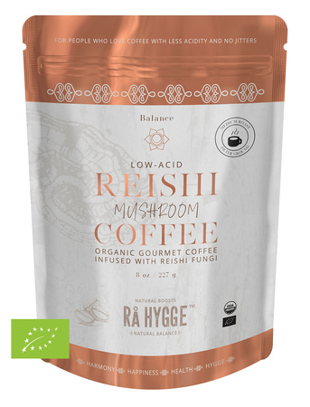 BIO KAWA z REISHI Ra Hygge średnio mielona do filtrów - ekologiczna, niskokwasowa z ekstraktem Reishi (227g)