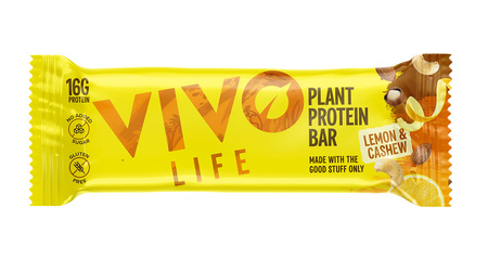 Wegańskie batony wysokobiałkowe Vivo Life - Termin ważności: 9.12.2026 r. - orzechy nerkowca i cytryna (12 x 65g)